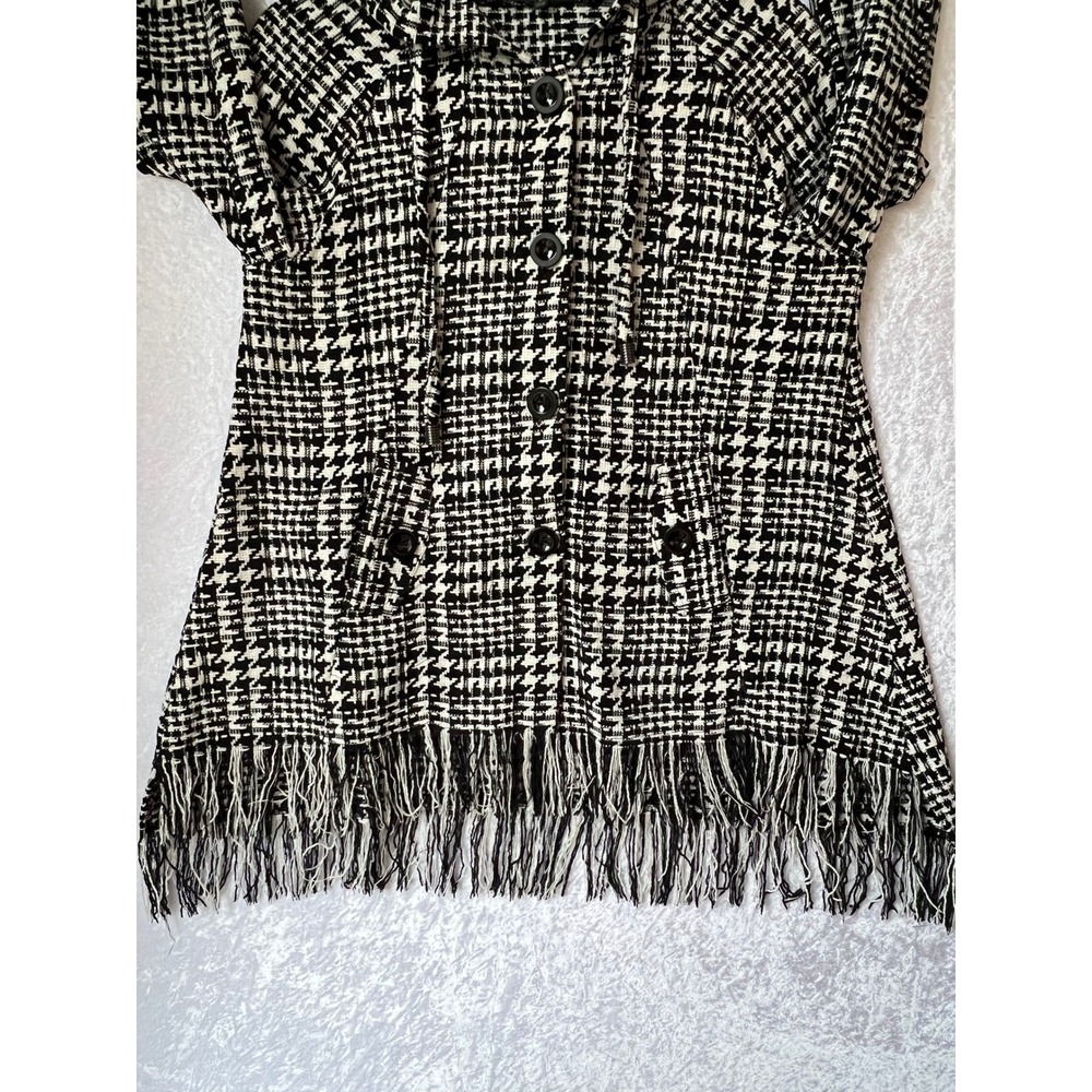 For Cynthia Houndstooth Hooded Fringe Jacket Women's Size Small - Picture 12 of 13